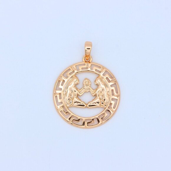 "Zodiac Twins Rose Gold Pendant with Polished Circular Frame Design, XPPT1330 - Picture 13 of 13